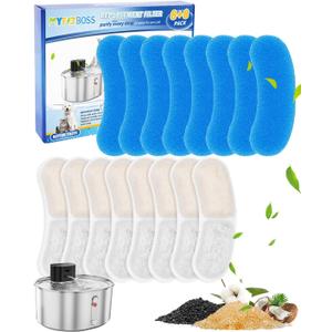 8+8 Pack Cat Water Fountain Filter Replacement Compatible with virtulance 3.2L/108oz/0.8Gal, Cat Water Fountain Replacement Fit for virtulance, Multilayer Filters System, 8 Filters+8 Sponge