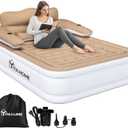 Queen Size Air Mattress with Headboard and Built-in Pump, 18in Blow Up Mattress with Carry Bag, Repair Kit, and Nozzles for Home, Camping, and Travel, Brown