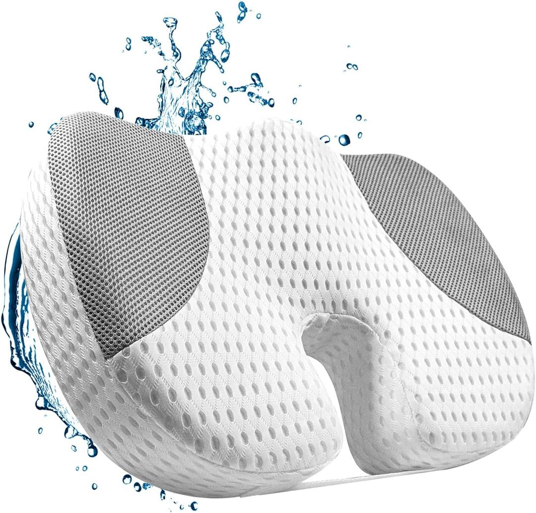 Idle Hippo Hot Tub Booster Seat, 4D Air Mesh Weighted Hot Tub Pillow with Powerful Non-Slip Suction Cups, Ergonomic Booster Cushion, Quick Dry Spa Pillow Hot Tub Accessories for Adults Indoor Outdoor (White)