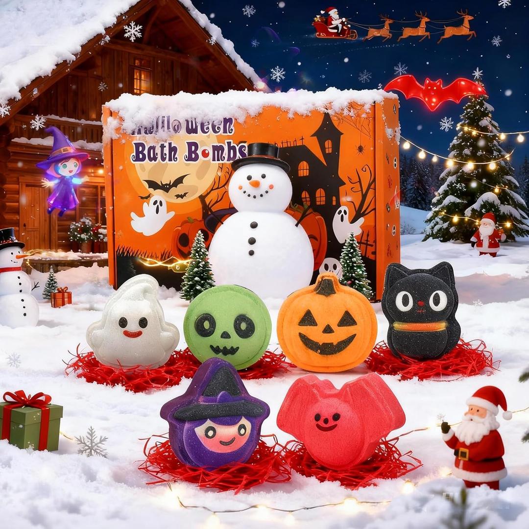 Halloween Bath Bombs for Kids & Women, Handmade Spooky Bath Bomb Set of 6 Fun Shapes  Perfect Gifts for Kids, Skin Care Bathbombs for Girls Spooky Celebration