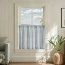 Jinchan Striped Linen Kitchen Curtains 30 Inches Length Tier Curtains Farmhouse Modern Cafe Style Small Window Treatments Airy Light Filtering Rod Pocket for Living Room Bathroom 2 Panels Blue