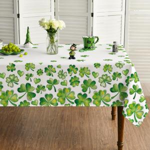 Horaldaily St. Patrick's Day Rectangular Tablecloth 60104 Inch, Watercolor Shamrock Washable Table Cover for Party Picnic Dinner Decor (Green)