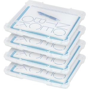 IRIS USA Board Game Storage Craft Organizer Box with Snap-Tight Latch Lid, 4-Pack Portable Plastic Case Bin for Puzzles, Magazines, Hobbies, Art Supplies, Fits 8.5" x 11" & A4 Papers, Slim, Clear