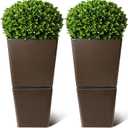 T4U Tall Planter for Outdoor Plants, 24.8 Inch Outdoor Planters for Porch Set of 2, Large Planter for Indoor & Outdoor Plants with Wheels Drainage Plug, Front Porch, Patio, for Home Decor (Dark Brown)