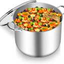 TeamFar Stainless Steel Stock Pot, 24QT Large Stockpot Tri-ply Bottom Cooking Soup Pot with Glass Lid, for Induction Gas Glass Stovetops, Non Toxic & Heavy Duty, Large Size & Easy Clean