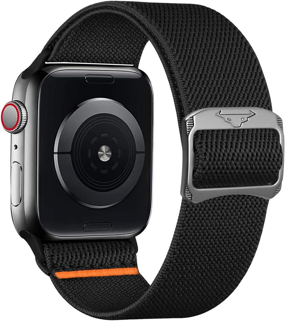 Longhorn Buckle Apple Watch Band - Adjustable Elastic Nylon Strap for Apple Watch 38 40 41mm 42 44 45mm, Adventure-Ready Breathable Comfortable for Men Women (Black, 38/40/41mm)