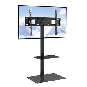 VEVOR TV Stand Mount, Adjustable Swivel Floor Stand for 32-65 Inch TVs, Portable with Tempered Glass Base, Height Adjustable for Living Room or Bedroom (White)