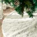 Plush Christmas Tree Skirts, 36 inches Luxury Snowy White Faux Fur Xmas Tree Base Cover Mat with Silver Snowflakes for Xmas New Year Home Party Decorations