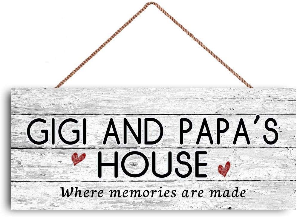 GUQFF 12x6 inch New Sign Gigi and Papa's House Sign, Where Memories Are Made, Distressed Style, Gift for Grandparents, Indoor Outdoor