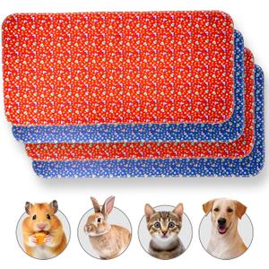 Guinea Pig Cage Liner - Pack of 4 Washable Pee Pads for Dogs, Smooth Fleece Guinea Pig Bedding for Cage & Crates, Reusable & Waterproof Puppy Pee Pads - 47x24 Inches, Red Blue Piggies