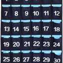 Numbered Pocket Chart Over Door Hanging Classroom Organizer for Cell Phones Calculators Holders Blue (36 POCKETS)