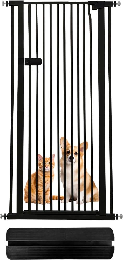Lumizone Extra Tall Cat Gate 55.12" High Pressure Mounted Extra Wide 2025 New (17 Sizes) 1.37" Gap No Drilling Auto-Close One-Handed Operation Tall Pet Gate for Dogs(Black, 29.92"-34.24"/76-86.5cm)