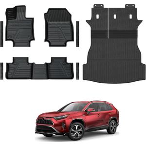 Floor Mats for Toyota RAV4 2019-2025, All Weather Floor Mats Trunk Cargo Liner with Backrest Protectors and Door Sill Guards Accessories, Full Coverage Set