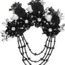 PATIKIL Flower Rhinestone Appliques for Dresses, 3D Black Rhinestone Applique Embellishments Handmade 7 Flowers Crystal Sequin Sewing Patches for Wedding