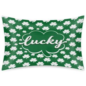 St. Patrick's Day Satin Pillowcase for Hair and Skin, Green Clover Silk Pillow Case Queen Size Silky Pillowcases with Zipper Cooling Pillow Cover (20x30 Inches)