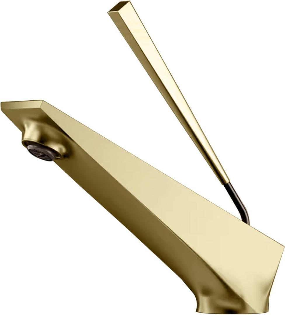 Bathroom Sink Faucet Brushed Gold, Single Handle Brass Sink Faucet with Unique Design, Single Hole Basin Mixer for Lavatory, Vanity, RV, Modern Farmhouse, Suitable for 1 Hole