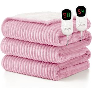 Homemate Electric Heated Blanket King Size - 100"x90" Heating Blanket King Size Dual Control 1/2/4/6/8 Hours Auto-Off 10 Heat Level Over-Heat Protection Soft Flannel Sherpa ETL Certification (06 - Pink(striped))