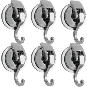 Heavy Duty Suction Cup Hooks for Shower, Bathroom Robe - Vacuum Glass Hooks, Reusable, No Hole Punched, for Garland Decoration (Silver, 6 Pack)