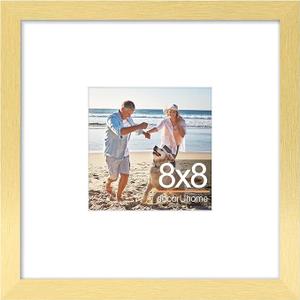8x8 Picture Frame, Display Pictures 4x4 with Mat or 8x8 without Mat, Wall & Tabletop Display Photo Frame, Gold, 1 Pack