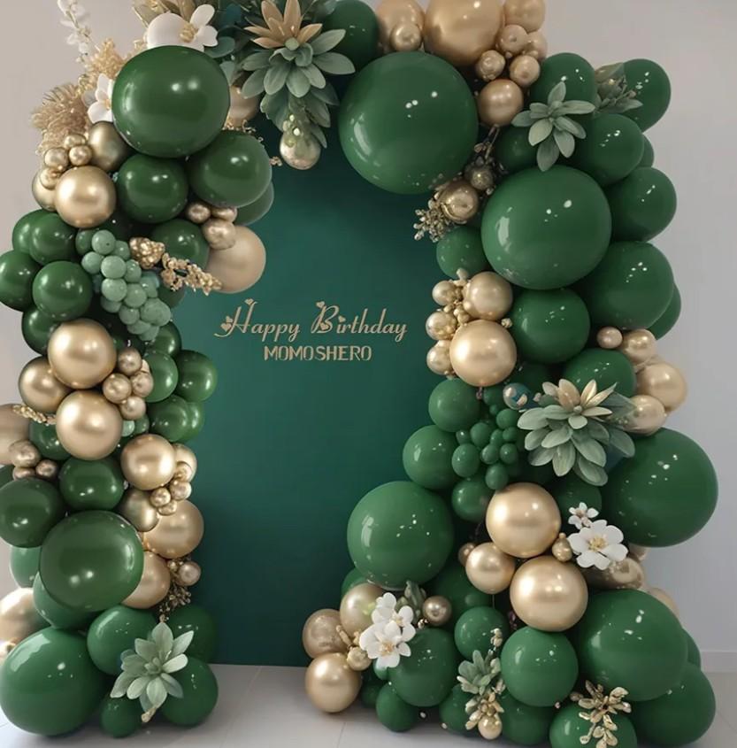 Green and Gold Balloon Garland Arch Kit, 117PCS Dark Green Metallic Gold Balloons for Emerald Forest Jungle Football Hunter Birthday Wedding Baby Shower Graduation Party Decorations