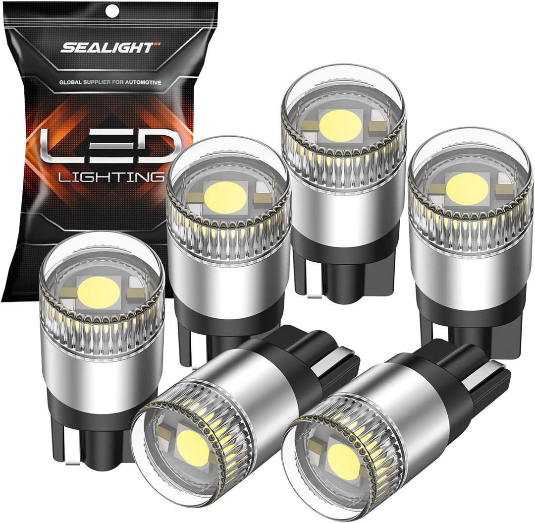 SEALIGHT 194 LED Light Bulbs 6000K White, W5W 168 2825 T10 Car Interior Light Bulb Replacement for License Plate Light, Dome Light, Map Light, Courtesy Light, Pack of 6
