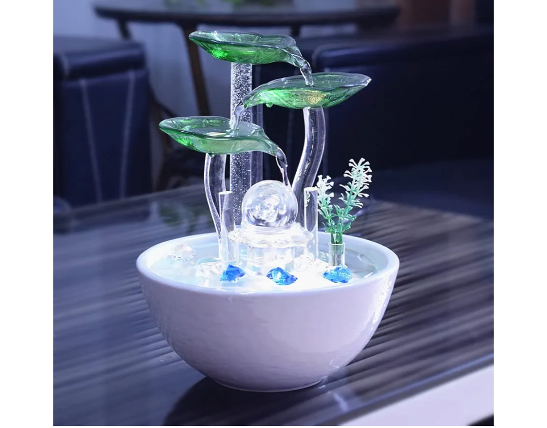 Ceramic Tabletop Desktop Modern Fountain with Ball for Indoor Table Desk Office and Home Decoration White