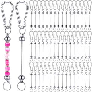 50 Pcs Beadable Keychain Bars Bulk DIY Blank Beadable Keychains Creative Customized Keychains Bar Keychain Making Kit for Women Man Jewelry Making Gift