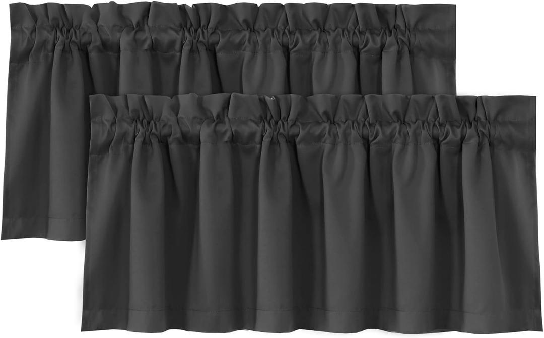 H.VERSAILTEX 100% Blackout Curtain Valances for Kitchen Windows/Bathroom/Living Room/Bedroom Thermal Insulated Rod Pocket Valances for Windows, 2 Pack, 52" x 18", Charcoal Gray