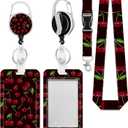 Badge Holder with Lanyard,Red Cherry Cute ID Name Badge Card Holder with Lanyard,Badge Reel Heavy Duty with Carabiner Clip,Nurse Teacher Office Gifts