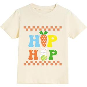 Boys Easter T-Shirt Beige Cotton Short Sleeve Graphic Tee Cool Cartoon Rabbit Kids Toddler Hip Hop Bunny Outfit Size 9Y