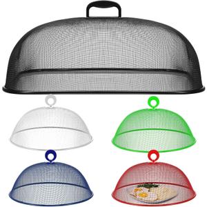 5 Pcs Metal Mesh Food Cover for Outdoors Include 18.5 In Extra Large Mesh Food Tents Fly Fruit Screen Food Net 4 Pcs 11 In Large Dome Plate Covers for Dinner Plates Reusable Picnic Food (Multicolored)