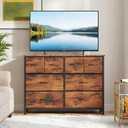 DUMOS Tall 8 Drawer Dresser for Bedroom, Storage Chest of Drawers Cabinet Storage Tower with Raised Shelf, Fabric Bins for Organization, Hallway, Brown 11.8"D x 31.5"W x 45.9"H (8 Drawers)