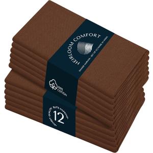Brown Cloth Napkins - 100% Cotton, Soft, Durable, Absorbent, Washable - 12 Pack - Ideal for Spring, Summer Gatherings, Farmhouse, Rustic Weddings, Thanksgiving, Fall, 17x17 Inch