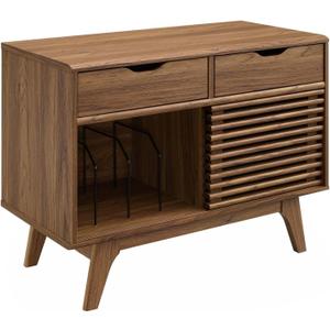 Modway Render Mid-Century Modern Vinyl Record Storage Display Cabinet, 37 Inch, Walnut