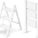 3 Step Ladder, Foldable Aluminum Step Stool with Anti-Slip Pedal
