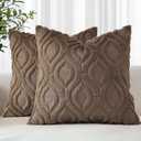 decorUhome Throw Pillow Covers 24x24 Inch Set of 2, Soft Plush Faux Wool Brown Solid Couch Pillow Covers, Accent Euro Sham Farmhouse Neutral Square Pillow Cases for Sofa Bed Living Room