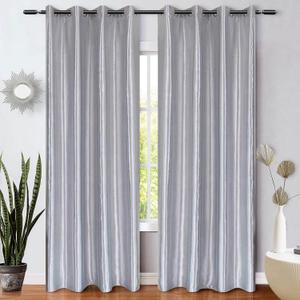 WUBODTI Silver Grey Curtains for Living Room 84 Inch Length 2 Panels, Sparkle Metallic Faux Silk Curtain Drapes Shiny Light Gray Satin Curtains Modern Grommets Light Filtering Curtain for Bedroom