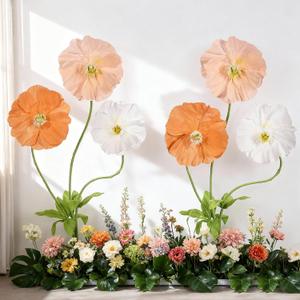 6 Pcs 6.1ft Giant Artificial Flowers for Decoration Large Paper Standing Huge Handcrafted Fake Jumbo Flowers Decoration for Garden Birthday Party Wedding Props Festival Shop Window Display