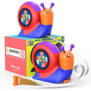 8ft Kids Tape Measure, STEM Educational Tool with Level, Protractor and Eraser, Retractable Snail Shaped Measuring Tapes, Child-Safe Stocking Stuffers Gift for Boys & Girls 3+, Double Blue