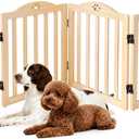 YOCAN 23.6" Tall Solid Wood Freestanding Dog Gate, 4-Panel | Foldable Indoor Pet Gate with Upgraded Integrated Support Feet, No Assembly Dog Barrier for Doorways, Hallways & Stairs