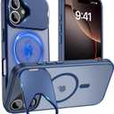 Cufelf Magnetic for iPhone 16 Case(Compatible with Magsafe)(Built-in Invisible Kickstand) Military Drop Protection,Anti-Fingerprint,Anti-Scratch,Matte Translucent Phone Cover,6.1",Blue