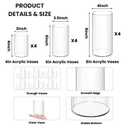 24 Pack Acrylic Cylinder Vases 4,6,8 Inch Tall Clear Acrylic Flower Vase Bulk Floating Candle Holders Cylinder Plastic Vases for Centerpiece Table Wedding Home