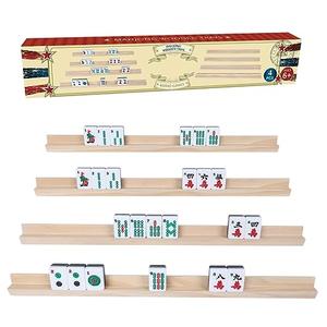 GOTHINK Wooden Mahjong Tiles Trays/Racks/Holders Set of 4, Upgrade Your Mahjong Game, Racks for Mahjong, Mexican Train, Dominoes, and More (Rack Only)