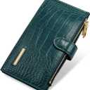 Large Capacity Wallets for Women Crocodile RFID Blocking 19 Card Slots Organizer Wallet Womens Billfold Long Purse Credit Cards Holder with Double Zipper, Pine Green