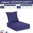 Outdoor Olefin Water-Resistant Deep Seat Cushion Set, 23''x 26''x 6'' Weather and Fade Resistant Patio Furniture Seat Cushion, Thickened Sofa Chair Pad with Straps for Lawn, Garden, Dark Blue