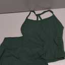 SUUKSESS Women 2 Piece Workout Sets High Waisted Tummy Control Biker Shorts Halter Padded Tank Tops (Small, Dark Green)