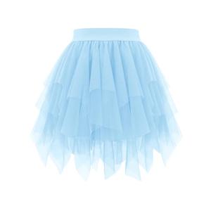 tagunop Women's Tulle Skirts High Low Layered Puffy Fairy Skirt Mini Party Costume Irregular Adults Tutus Sky Blue, L