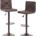 BestOffice Bar Stools Set of 2, PU Leather Swivel Bar Stools Kitchen Counter Height Bar Chairs with Hydraulic Adjustable for Kitchen, Dining Room and Restaurants (Brown)