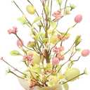 RoseCraft Easter Decorations, 18 Inch Pre-Lit Easter Egg Tree Tabletop Decor with Delicate Ornaments, for Home Party Wedding Holiday Spring Summer Decoration, Yellow/Pink.