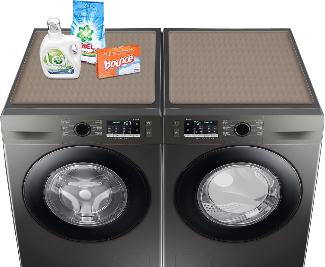 2 PCS Washer and Dryer Covers for the Top, 23.6'' x 19.7'' Silicone Rubber Mat for Laudry Machine & Dryer,Nonslip Heavy Duty Waterproof Washable Top Protector Mat Pad for Laundry & Kitchen,Apricot